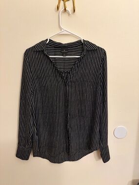 Worthington Black and White Striped Button-Up Blouse